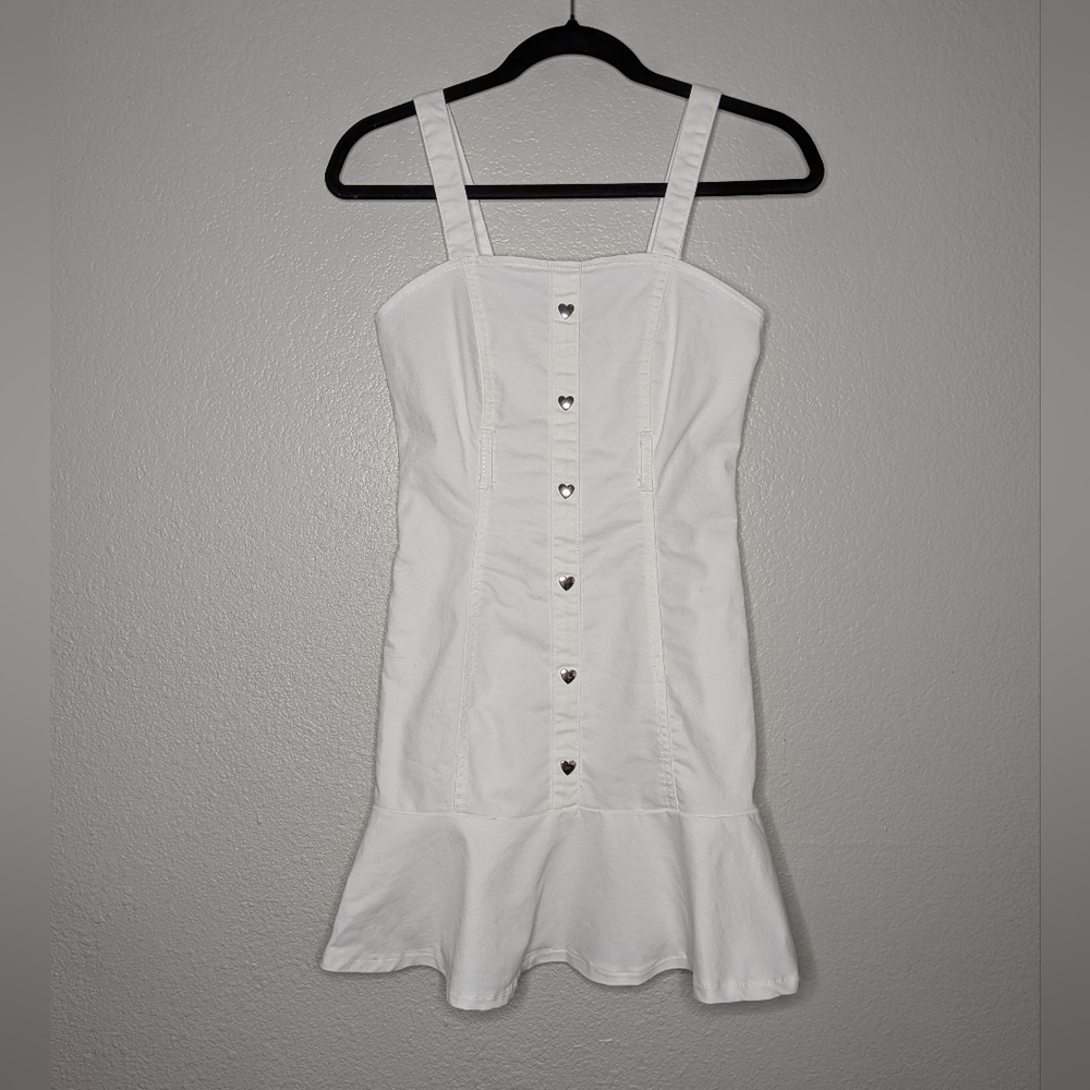 Heart & Heels White Tank Heart Button Coquette Bodycon Mini Dress S
